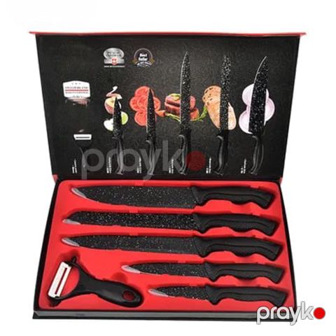 Mətbəx bıçağı dəsti YB-YDCS040, paslanmayan polad/plastik, qara, 6 ədəd — Bakı