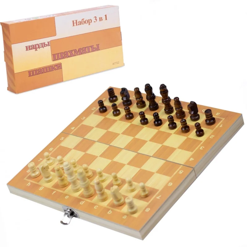 Şahmat + dama + nərd (3-ü 1-də) WS0543, taxta, 44x44 sm — Top oyunları, Bakı (2)