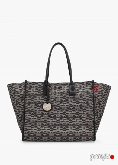 Emporio Armani Large Logo Shopper Bag in Nero&Ecru — Bakı
