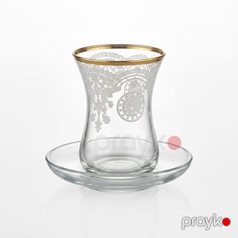 Armudu stəkan və nəlbəki dəsti Pasabahce 8, şüşə, şəffaf/qızılı, 140 ml, 6 nəfərlik, 12 parça — Bakı