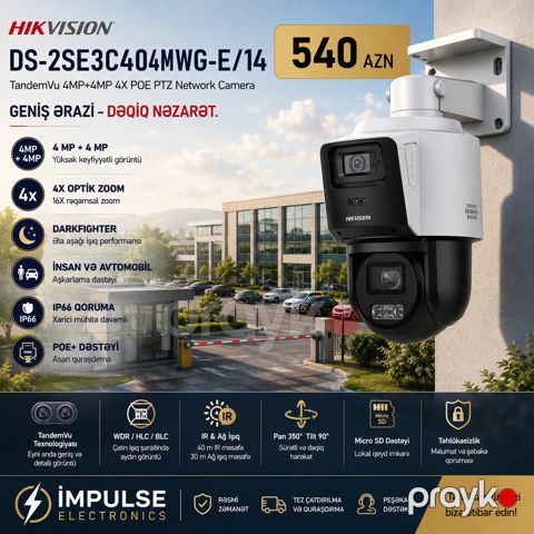 Hikvision 4MP PTZ kamera uzaqdan Zoom və geniş əraziyə nəzarət — Bakı