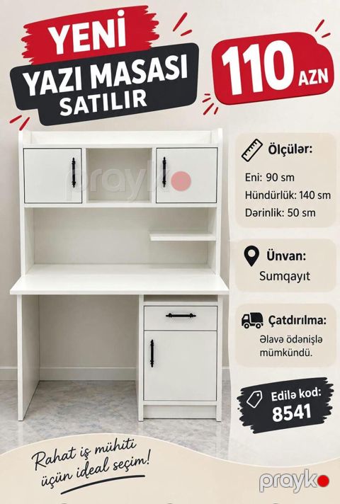 Yeni yazı masası – 110 AZN Ölçülər: - En: 90 sm - Hündürlük: 140 sm — Bakı