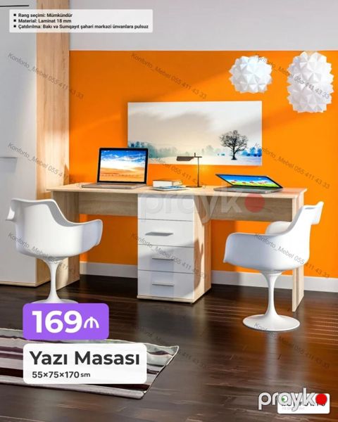 Düz masa, Stulsuz, Polkasız, Siyirməli, Sadə laminat — Bakı