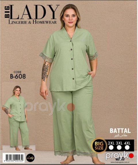 Qadınlar üçün şalvarlı dəst 2406623, yaşıl, pambıq, ölçü 4XL — Bakı