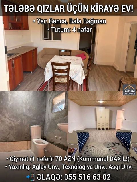 Gence bala bagman 1 qiz 70 manat Komunal daxil Telebe Qızlar — Gəncə