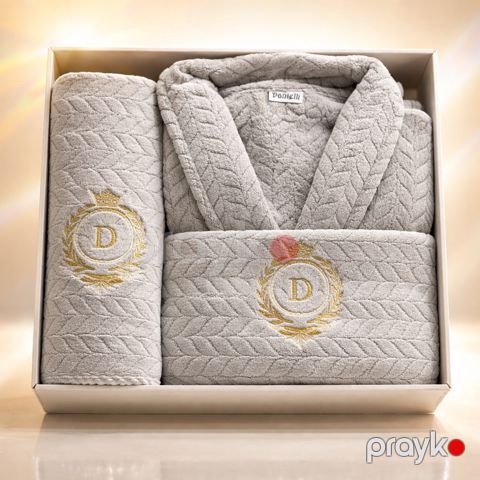 Kişilər üçün hamam dəsti Dantelli, açıq boz, mikrofiber, ölçü 2XL — Bakı