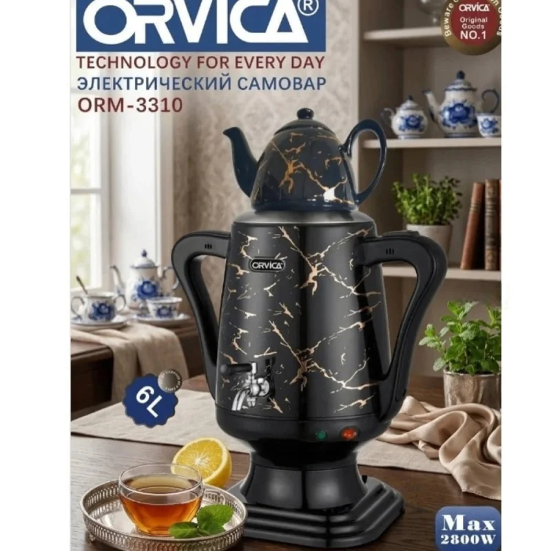 Samovar elektrik Orvica TECH_ORM-3310 2800W 5.0L+1.0L Qara — Elektrik çaydanları və termoslar, Bakı (2)