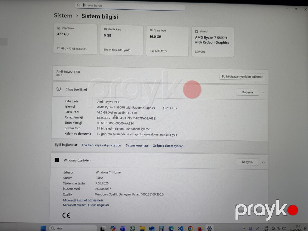 Lenovo noutbuk – güclü Ryzen 7 5800H sistemi Texniki xüsusiyyətlər — Lenovo, Bakı (2)