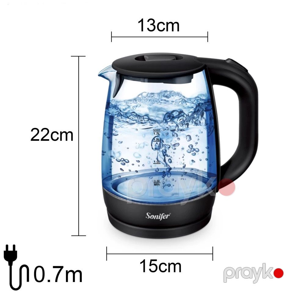 Sonifer SF-2079 Şüşə Elektrikli Çaydan 1.7L 2200W LED İşıqlı və Avtomatik Sönmə Funksiyalı — Elektrik çaydanları və termoslar, Bakı (2)
