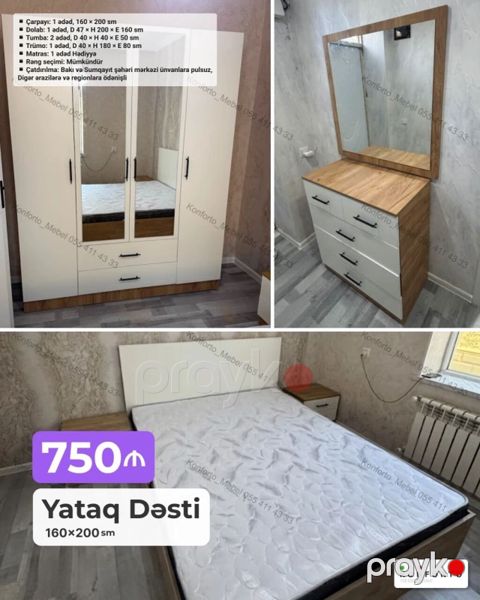 Yataq Dəsti – 160×200 sm Tərkib: - Çarpayı: 1 ədəd, 160×200 sm — Bakı