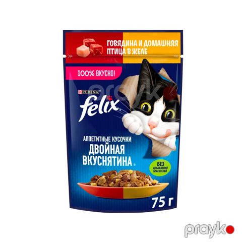 Nəm yem pişiklər üçün Felix Двойная Вкуснятина, mal əti və quş əti ilə jeledə, 75 q — Bakı
