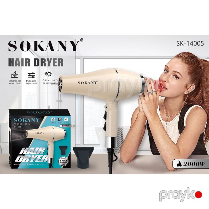 Sokany SK-14005 – 2000W Güclü Saç Qurutma Feni (2 Sürət, 2 Temperatur) — Saç burmağa və düzəltməyə, Bakı (3)