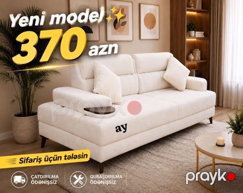 Yeni model yumşaq mebel – 3 nəfərlik krem rəngli divan - Zərif