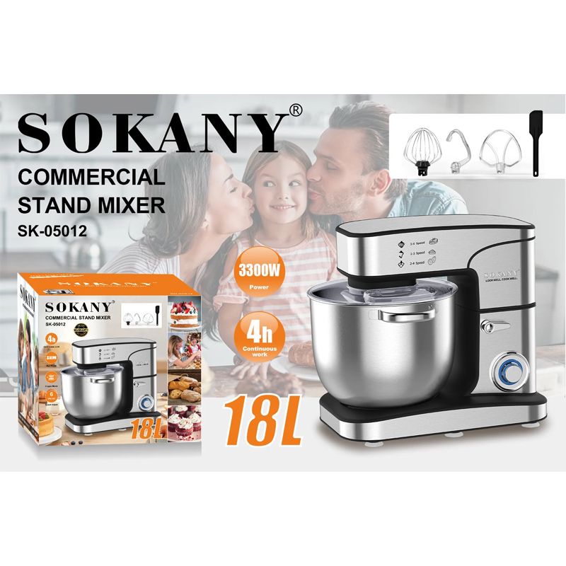 Sokany SK-05012 Stend Mikser – 18L Paslanmayan Polad Qab, 3300W Güclü Mətbəx Mikseri — Blenderlər, xırdalayanlar və mikserlər, Bakı (3)