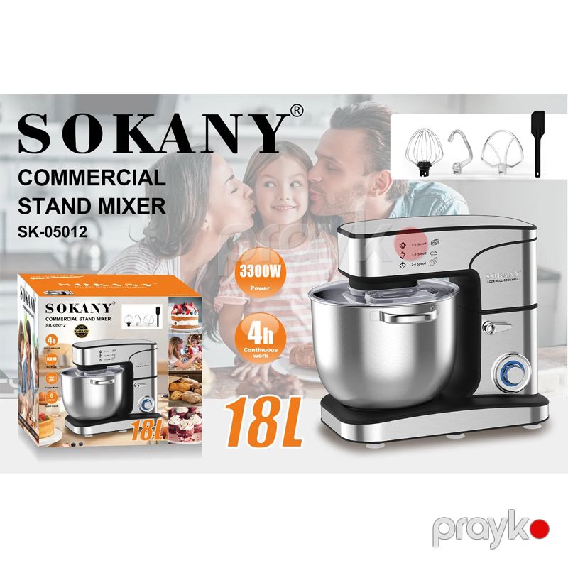 Sokany SK-05012 Stend Mikser – 18L Paslanmayan Polad Qab, 3300W Güclü Mətbəx Mikseri — Blenderlər, xırdalayanlar və mikserlər, Bakı (3)