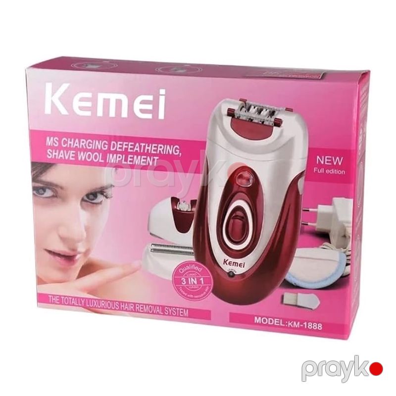 Kemeı KM‑1888 – 3 Başlıqlı Elektrikli Qadın Epilyatoru, Bədən Epilyasiya Cihazı — Usturalar, trimmerler və epilyatorlar, Bakı (4)