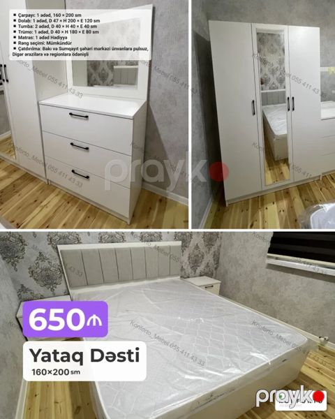 Yataq Dəsti – 160×200 sm Komplekt: - Çarpayı: 1 ədəd, 160×200 sm — Bakı