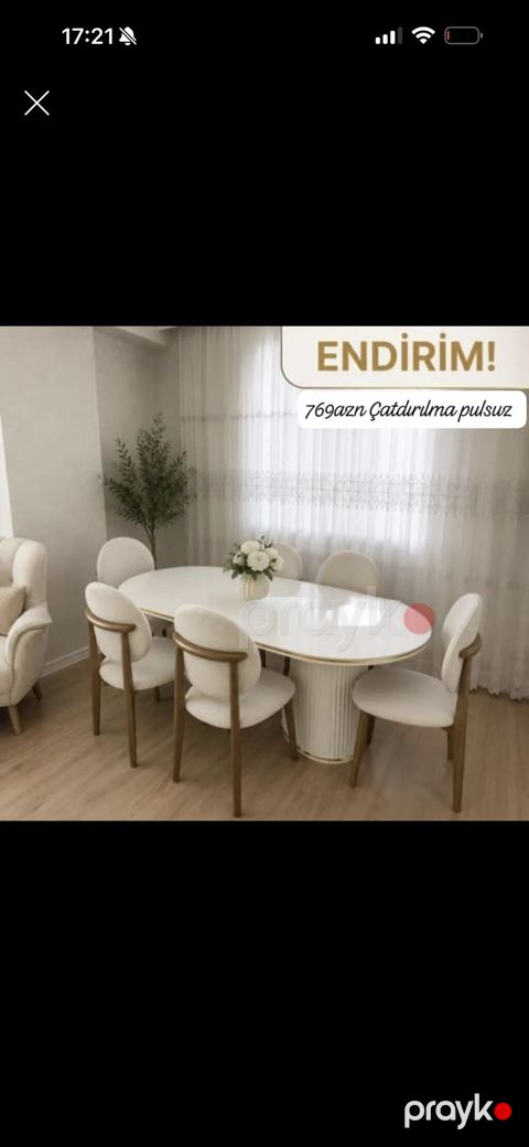 Ağ rəngli oval yemək masası və 6 ədəd stul dəsti. Xüsusiyyətlər — Bakı