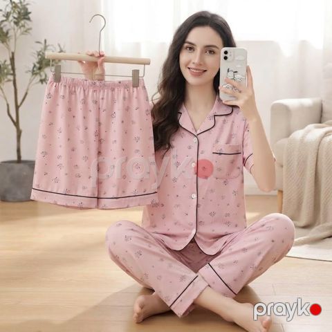 Şalvarlı və şortlu pijama dəsti, rəngbərəng, poliester, ölçü M/L — Bakı