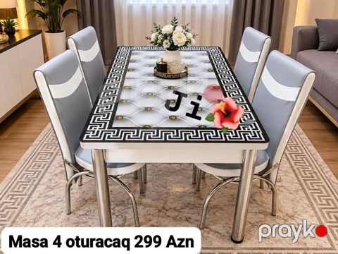 Mətbəx/Qonaq otağı üçün stol və 4 ədəd stul dəsti. - Masa: düzbucaqlı — Sumqayıt