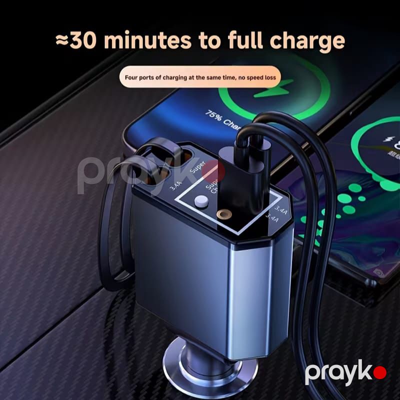120W Super Fast Charging – Çıxarılan Kabel və Çoxçıxışlı Universal Avtomobil Adapteri — Ehtiyat hissələri və aksesuarlar, Bakı (2)