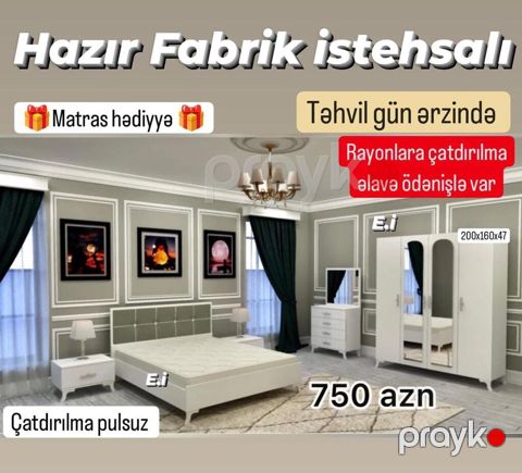 Yataq otağı mebel dəsti – Hazır fabrik istehsalı Dəst tərkibi: - 3 — Bakı