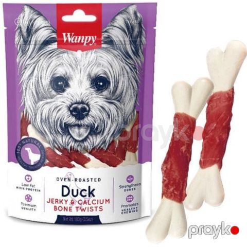 İtlər üçün məzə Wanpy Duck Jerky Calcium Bone Twists 100 q — Bakı