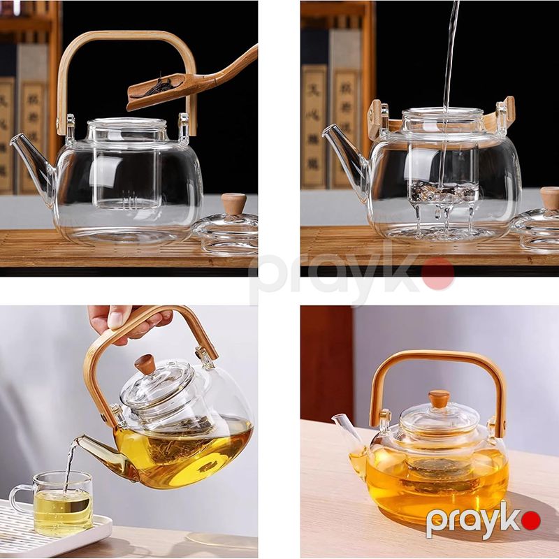 Bambuk Dəstəkli Borosilikat Şüşə Dəm Çayniki – Çıxarıla Bilən Filtrlə (1000 ml) — Mətbəx texnikası, Bakı (6)