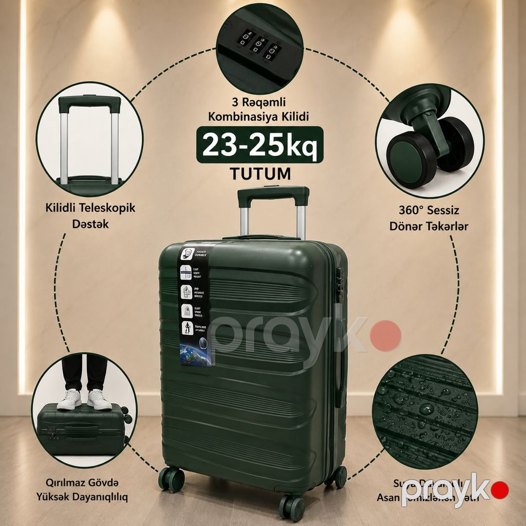 Çamadan VC2699131, ABS plastik, tünd yaşıl, 4 təkər, ölçü 2XL — Çamadanlar, Bakı (2)