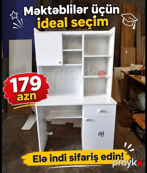 Məktəblilər üçün ideal seçim – funksional iş masası - Rəng: ağ