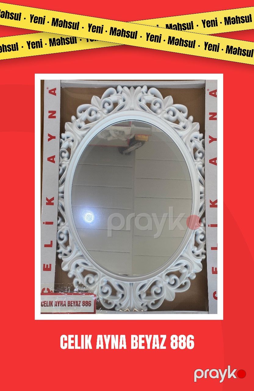 Divar güzgüsü ms-886, plastik/şüşə, ağ, 55x75 sm — Mallar, Bakı (2)