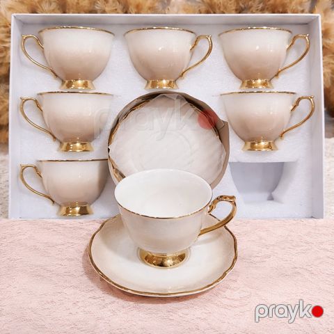 Çay servizi 672/RAX008, keramika, 100 ml, ağ/bej, 12 əşya — Bakı