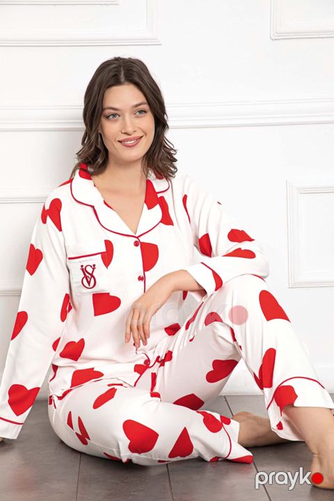 Şalvarlı pijama dəsti qadınlar üçün Heart, ağ, elastan/poliester, ölçü L — Bakı