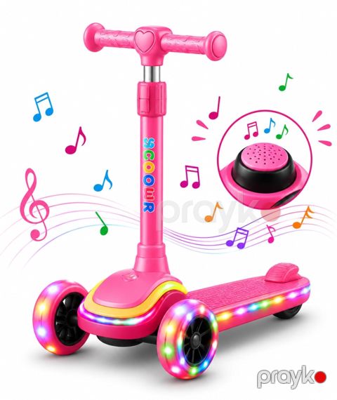 Uşaq üçün scooter ABC007/1_musiqili/işıqlı, 3 yaşdan yuxarı, çəhrayı — Bakı