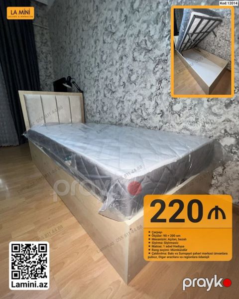 LA Mını tək nəfərlik çarpayı – açılan bazalı model - Ölçü: 90 200 — Bakı