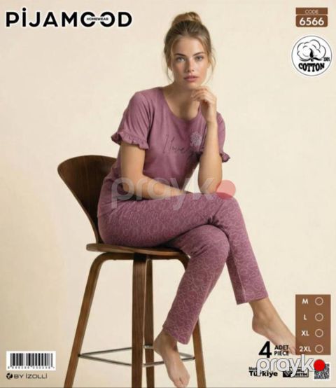 Şalvarlı pijama dəsti qadınlar üçün Pijamood 6566_RB, pambıq, bənövşəyi, ölçü XL — Bakı
