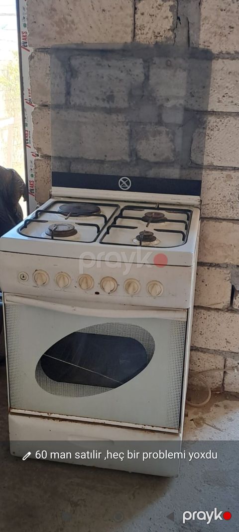 Qaz sobası və plitə - 4 gözlü qaz plitəsi - Şüşə qapaqlı üst hissə — Saray