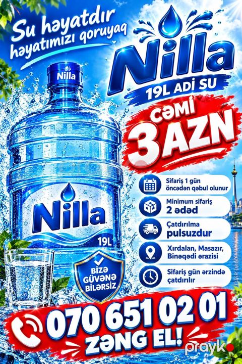 Nilla – 19 litrlik içməli su - Həcm: 19L adi su - Qiymət: cəmi 3 AZN — Xırdalan