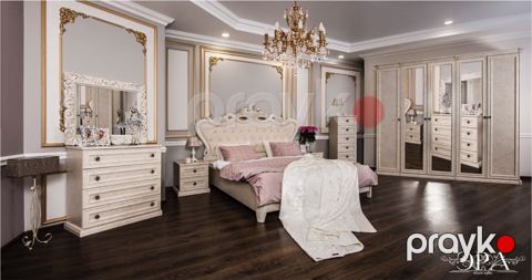 Yataq otağı üçün mebel dəsti Era Mebel Afina, krem (şkaf 240x60x228.5 sm, çarpayı 227x210x153 sm, yataq yanı tumba 49.5x 50x50 sm, komod 95x50x89 sm, güzgü 96x80 sm) — Bakı