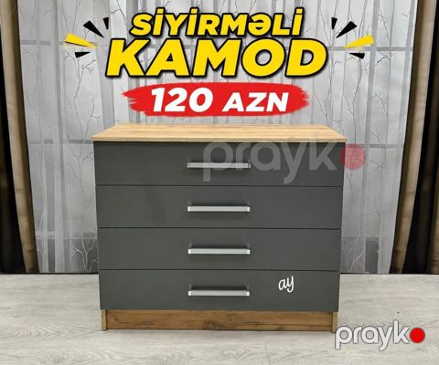 Sürgülü kamod – 4 siyirməli - Rəng: tünd boz fasad, açıq ağac rəngli