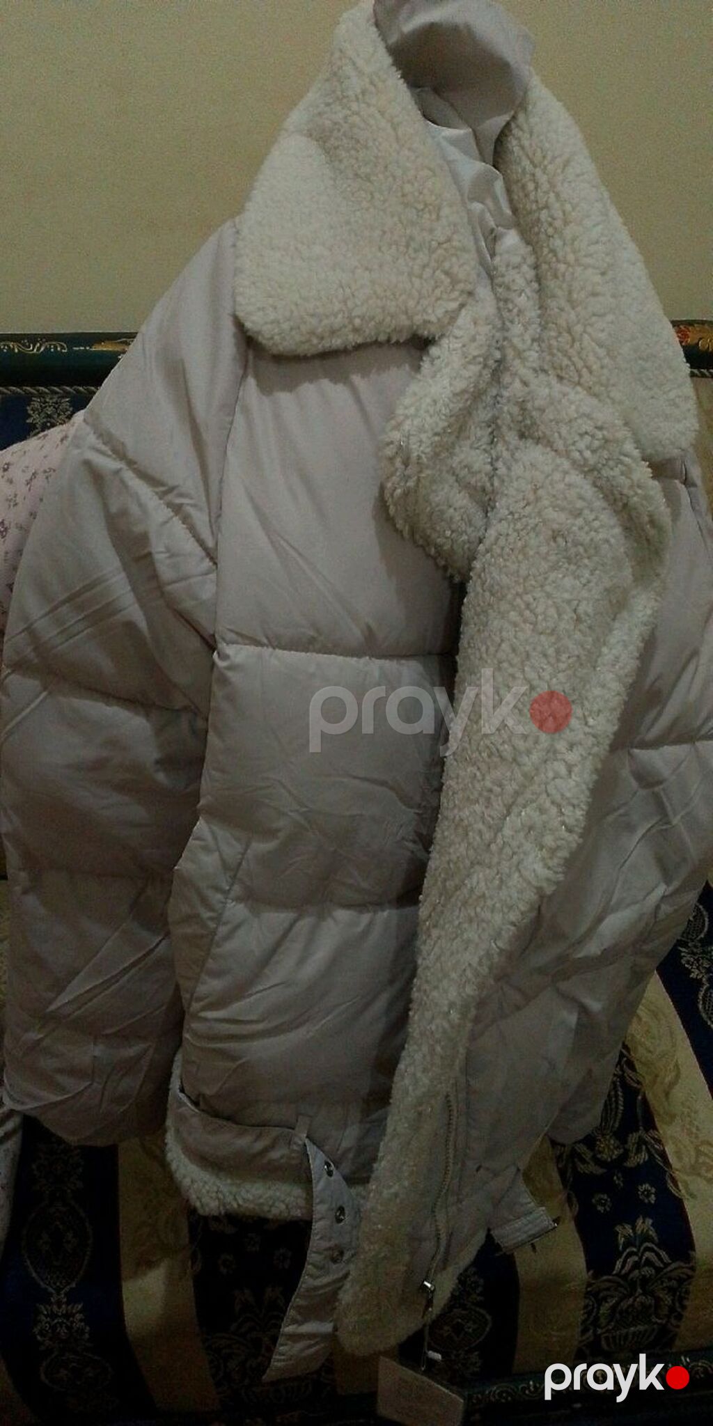 Qadın qış paltosu – qazlı/qalın puff model, süni xəzli - Rəng: açıq — Palto, Bakı (2)