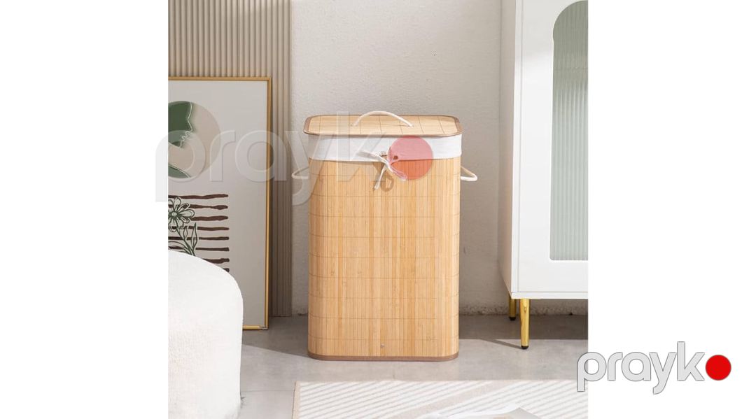 Çamaşır üçün səbət OHM517-1, 39x56 sm, bambuk, bej — Mallar, Bakı (2)