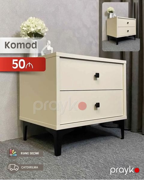 Komod – 2 çəkməcəli, minimal dizaynlı gece tumbası. - Material: möhkəm — Bakı