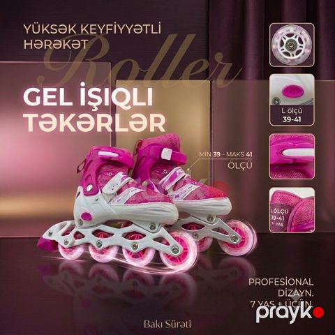 Roliklər uşaqlar üçün, çəhrayı, ölçü L — Bakı