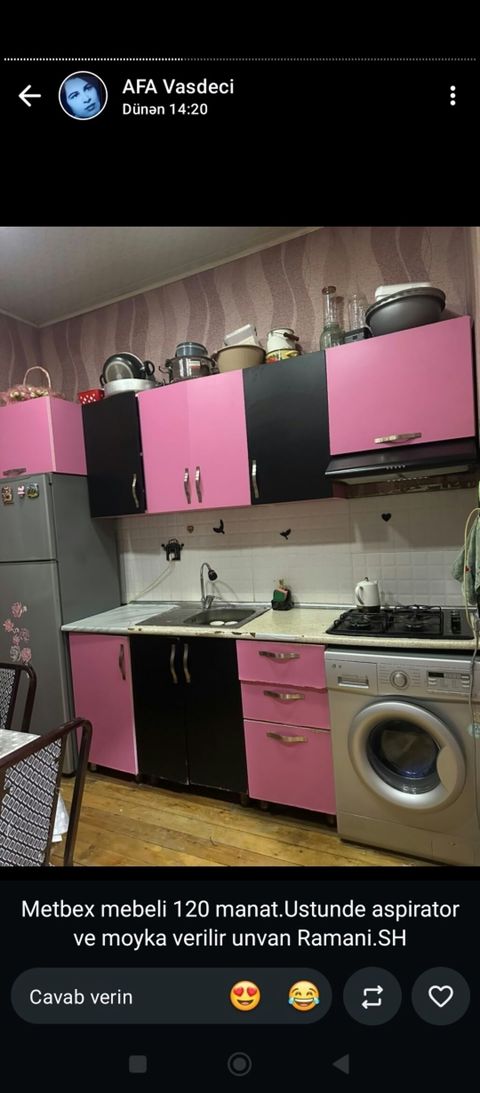 077 613 12 74 Mətbəx mebeli dəsti. - Üst və alt dolablar: çəhrayı-qara — Mətbəx mebeli