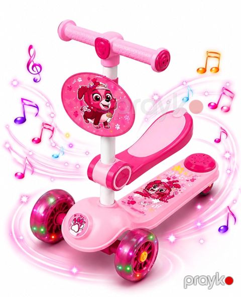 Oturacaqlı uşaq üçün scooter AYKN_007_musiqili/işıqlı, 3 yaşdan yuxarı, çəhrayı — Bakı