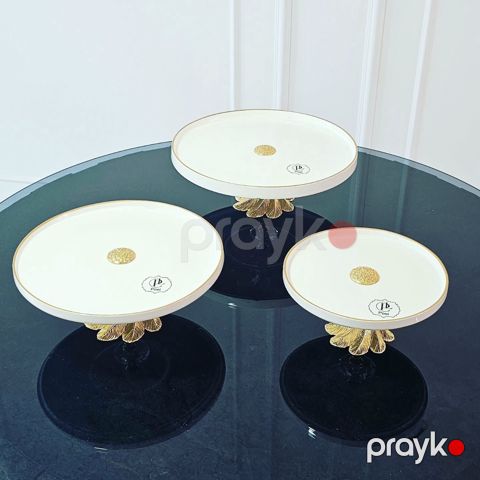 Şirniyyat qabı dəsti nh_crz50, 20/25/28 sm, keramika, ağ/qızılı — Bakı