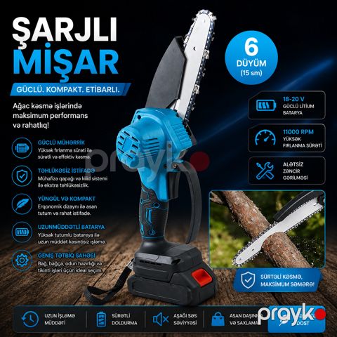Akkumulyatorlu zəncirli mişar, 12000 Vt gücündə simsiz mişar — Bakı