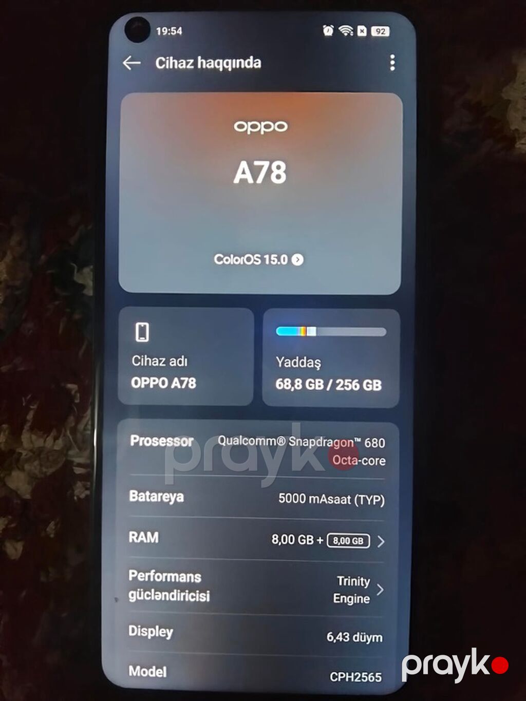 Oppo A78, 256 GB, rəng - Mavi, Zəmanət, Barmaq izi, İki sim kartlı — OPPO, Oğuz (3)
