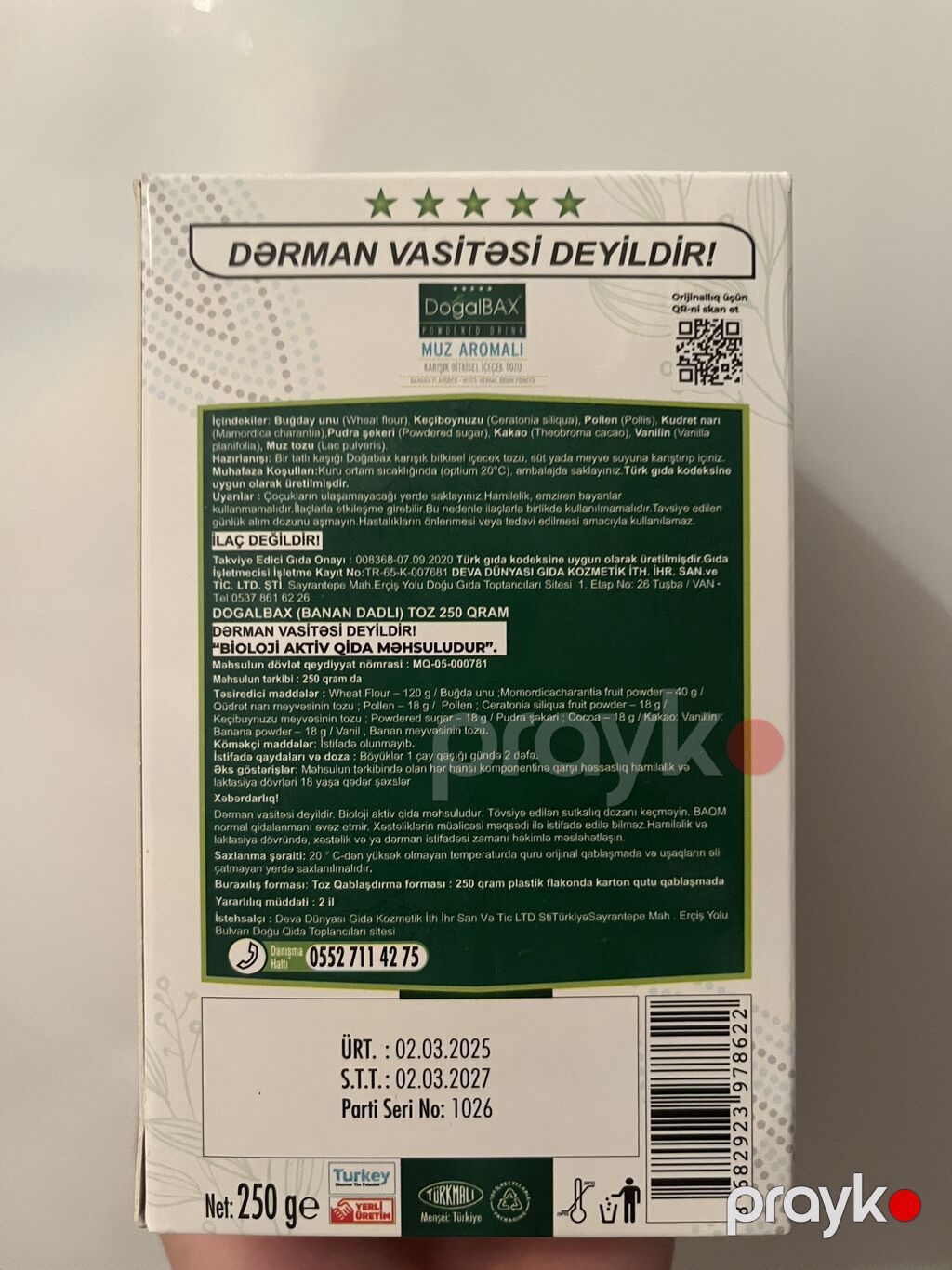 DoğalBAX Muz Aromalı Tam təbii kökəlmə içkisi sadəcə üst qutusu — Qida məhsulları, Xırdalan (2)